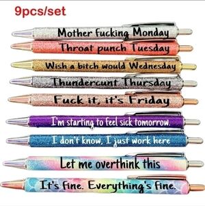 🔹️🖊 1 pen 🖊  choose day Funny 7 Days of Week Glitter black ink Ballpoint Pens